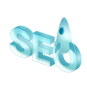 SEO Schriftzug mit Rakete als Symbol für steigende Rankings